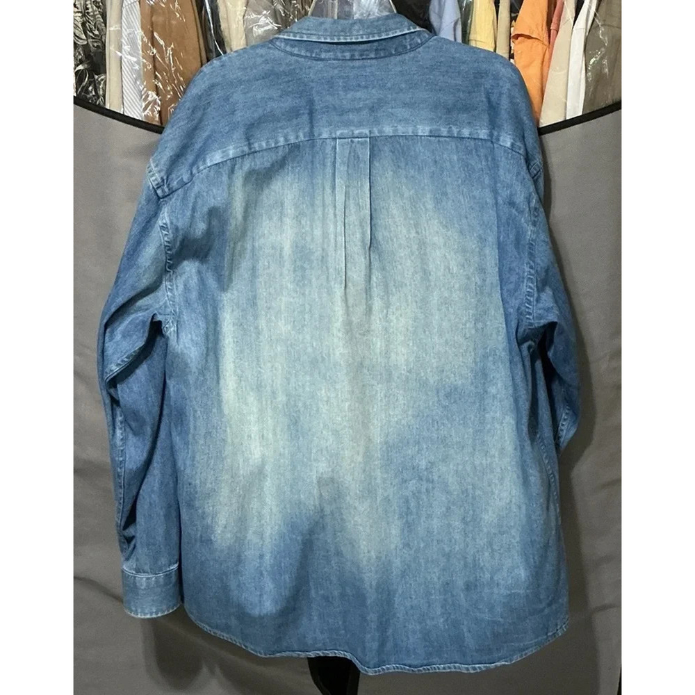 Vintage Oversized Denim Shirt Mens XLT Blue Stonewash Long Sleeve Button Down - Picture 4 of 7